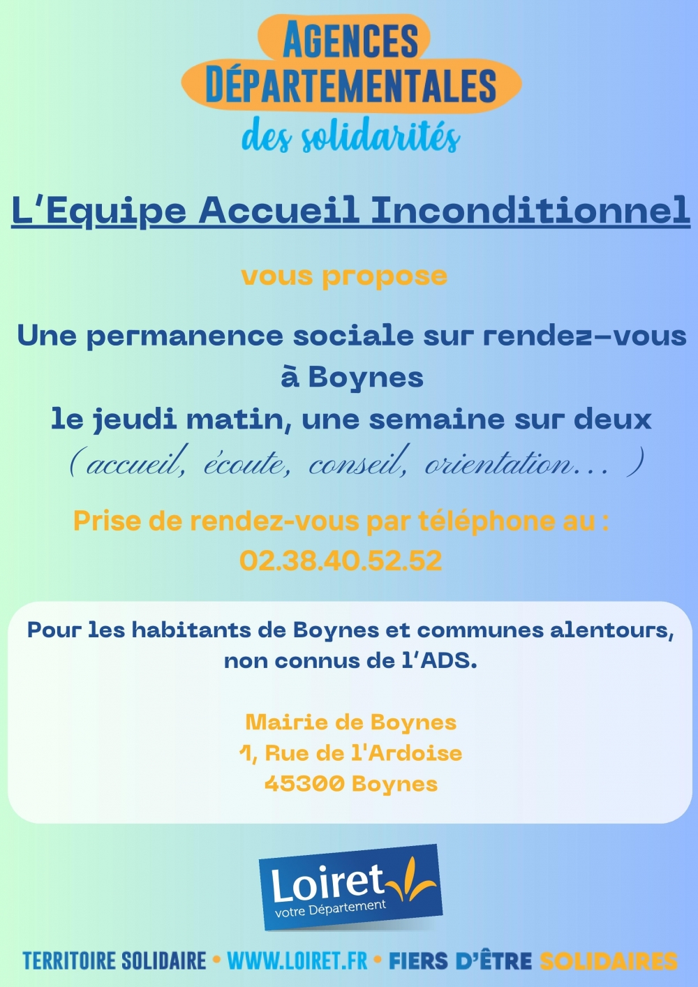 Agences départementales des solidarités - Commune de Boynes