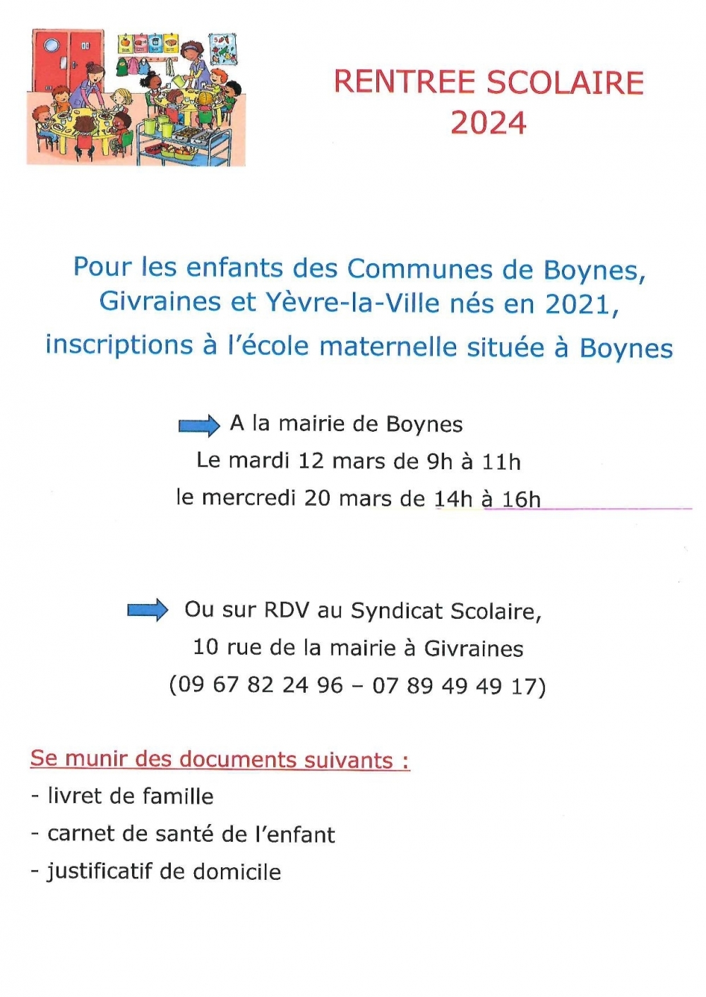 Rentrée scolaire 2024 - Commune de Boynes