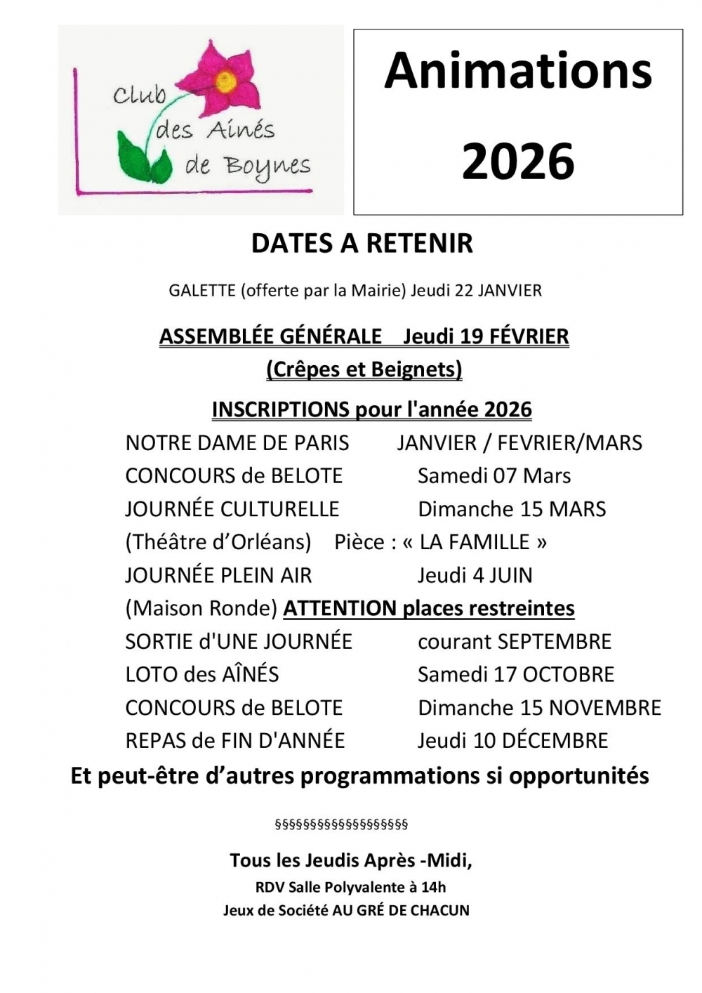 Animations 2026 - Commune de Boynes